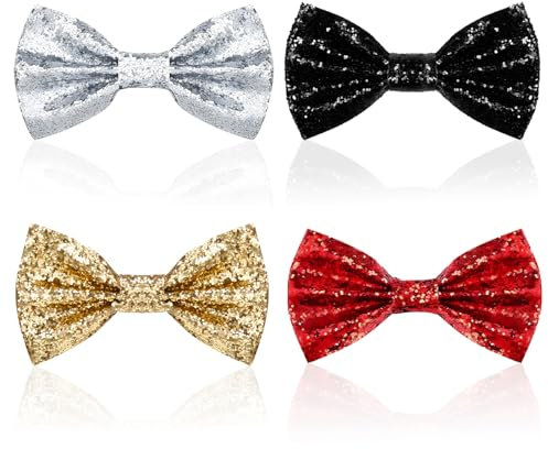 LURVOUS 4 Stück Glitzer Fliege, Glänzende Fliege Glitzernde Fliege für Herren, Glitzer Goldene Fliege Schwarze Fliege Silberne Fliege Rote Fliege mit Verstellbarem Riemen für Party Karneval (4 Colors)