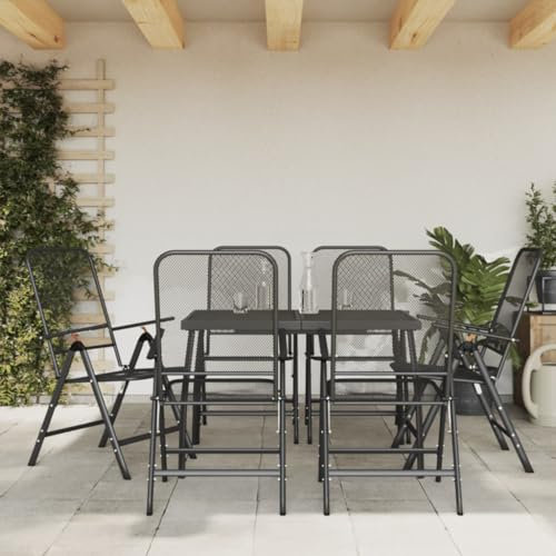 Festnight Gartenmöbel Set 6 Personen Sitzgruppe Garten Essgruppe Metall Gartentisch Set mit 6 Stühlen Verstellbare Rückenlehne Gartengarnitur Sitzgarnitur Esstisch Terrassenmöbel Anthrazit
