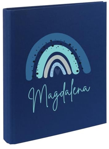 minimutz Zeugnismappe Kinder mit Name personalisiert - Dokumentenmappe Regenbogen blau für Jungen - Zeugnisordner Leinen zum Einsortieren (navy)