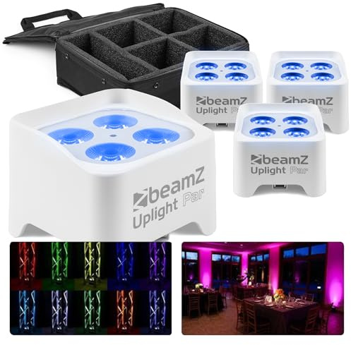 BeamZ BBP90W LED Uplight LED Par Strahler, 4er Set mit Tasche, 4 x 4 Watt, Bühnenbeleuchtung 2er Set für DJ Pult, Bühnenlicht, DMX-LAN, Partylicht Musikgesteuert, Bühnenequipment, mit Fernbedienung
