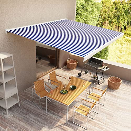 NITCA Tenda a Cassonetto Motorizzata,Tenda da Sole a Cassonetto Motorizzata Automatica,Tende da Sole per Balconi,Tende da Veranda da Giardino, Blu e Bianco 500 x 300 cm