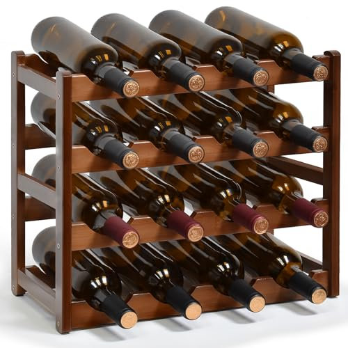 IWTTWY Wine Rack, 4 Tier Free Standing 16 Bottles Wines Storage, Natural Wood Wine Bottle Holder Water Bottle Storage for Cupboard Home Kitchen Pantry Wine Cellar(L43x W23.5x H35cm)