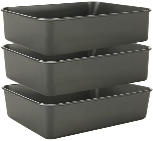VIDETOL 3 Pcs Non Stick Oven Baking Tray, Rectangle Heavy Duty Carbon Steel Oven Tray, PFOA Free Deep Roasting Cake Tin Pans for Baking Food, Black, 26X19X6cm
