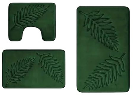 Xafrstyu Badezimmerteppich Set 3 Teilig, Duschmatte Badematte rutschfest, Weiche Badvorleger Saugfähige Duschvorleger, 40×60cm Badvorleger, 40×50cm WC Vorleger, 50×80cm Kleiner Badematten (Grün)