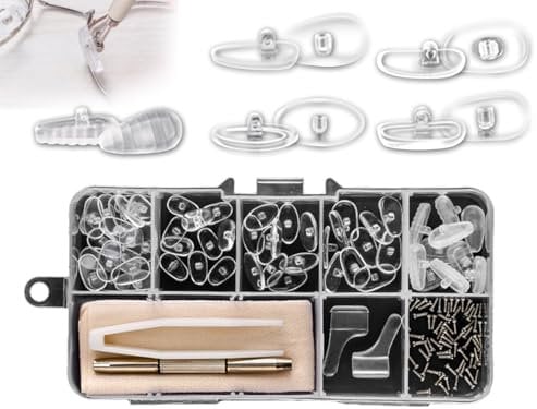 ZoeTekway Brille Nasenpads Set,Silikon Brillenpads,Rutschfeste Weiche Nasenpolster,Luftkammer Nasenbügel,Brillen Reparatur Set mit Schraube,Schraubendreher,Ohrhaken,Pinzette und Reinigungstuch