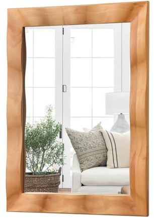 Glaucus Wandspiegel 50x70 cm - Rechteckiger Spiegel Massivholzrahmen aus Kiefer, Naturholz-Optik, Zeitlos & Stilvoll Wanddeko Spiegel für Wohnzimmer, Badezimmer, Flur