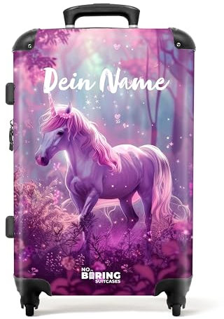 NoBoringSuitcases.com Kinderkoffer, Koffer Personalisiert, Kinderkoffer Mädchen, Koffer Groß, TSA, Koffer Kinder Mädchen, Kinder Koffer Mädchen, Koffer Mittelgroß (Einhorn - Magenta, 67 cm - 72 L)