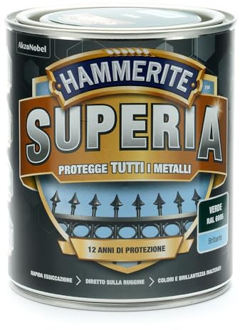 Hammerite Superia smalto metallo antiruggine interno e esterno, Brillante Verde, 750 ml