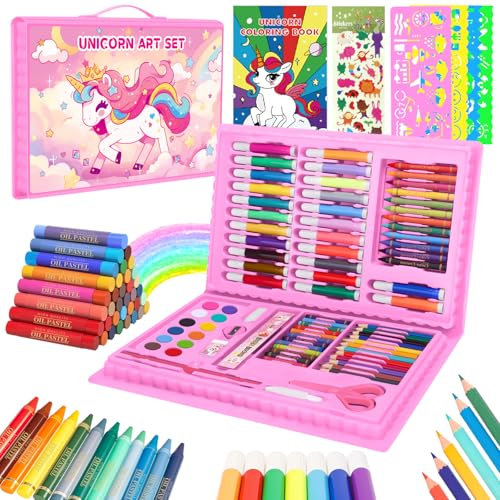 CutteeyFyry Maletin Pintura NiñOs De 3 A 9 AñOs,Unicornio Maletin De Pinturas Para NiñAs,Pasteles Al óLeo, Crayones, LáPices De Colores, Regalos De Unicornio Para NiñAs De 3-9 AñOs