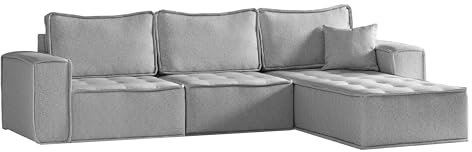 Kaiser Möbel Ecksofa Bohoo L Maxi mit schlaffunktion und bettkasten - Modern Design Couch Sofagarnitur Couchgarnitur Polsterecke freistehend Stoff Raven Grau Rechts
