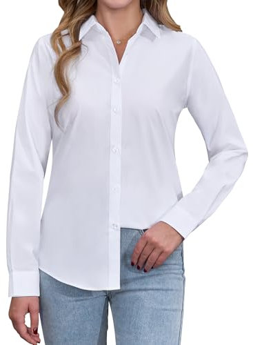 siliteelon Womens Shirts Long Sleeve White Shirt Women Stretch Regular Fit Dress Shirt Button Down Shirt Women Executive Office Business Casual Cotton Ladies Shirt