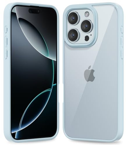 oakxco Thin Slim Clear case for iPhone 16 Pro, Transparent Hybrid Hard Shell Plastic & Soft Silicone Rubber Bumper, Non-Yellow Acrylic Protective Lightweight Cover for Women, Light Blue