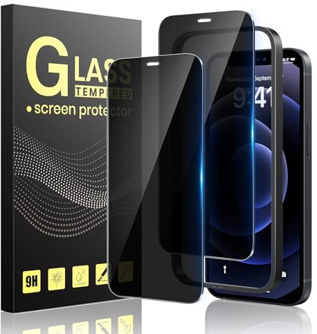 Guretok 2 Stück für Panzerglas Sichtschutz für iPhone 12 mini Schutzfolie mit Rahmen 5,4 Zoll, Dunkle Panzerfolie für iPhone 12 mini Schutzglas Privacy [Kratzfest] [9H-Härte] [Anti-Spy Folie]