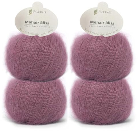 PASCUALI | Mohair Bliss |Strickwolle aus 60% Mohairwolle (Kid Mohair) 40% Seide Wolle Mohairgarn zum Stricken und Häkeln, SET: 4 Knäuel - 100g - Farbe:Rosenquartz 816
