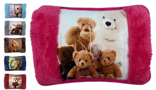 Borsa Acqua Calda Elettriche con Morbida Fodera in Peluche; 500 watt;Temperatura max 75°C;utile come Scaldamani e Scaldapiedi;Ideale per Alleviare Dolori Muscolari,Dorsali e Mestruali(Rosa-Orso)