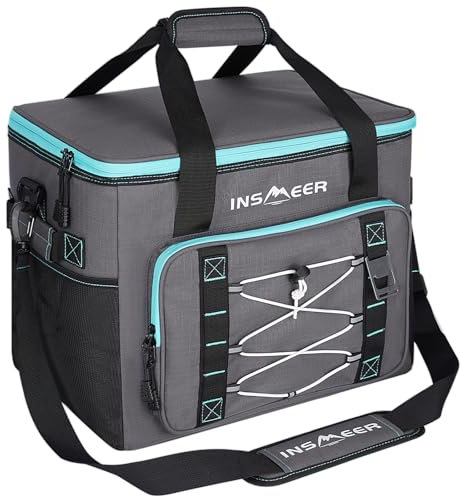 INSMEER Bolsa térmica aislada, 40 L, capacidad para 60 latas, a prueba de fugas, plegable, portátil, con abrebotellas