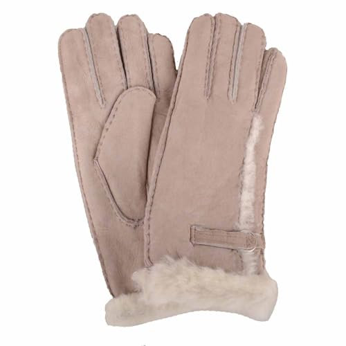 SNUGRUGS Damen Schaffell-Handschuh mit Wolle und Schnallendetails, Beige, Größe M, beige, M