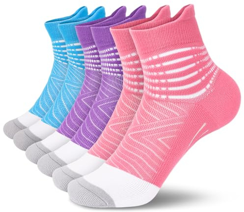 IRAMY Compression Ankle Support Running Socks for Women Men Trainer Wicking 3 Pairs Athletic Cushioned Plantar Fasciitis Socks