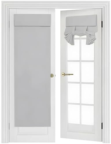 YedZen Verdunkelungs Türvorhänge, 66x173cm Hellgrau Französische Türjalousien kleben auf Vorhänge für Sichtschutz und Lichtsteuerung, Privatsphäre Verdunkelungsvorhänge Haustürvorhang binden