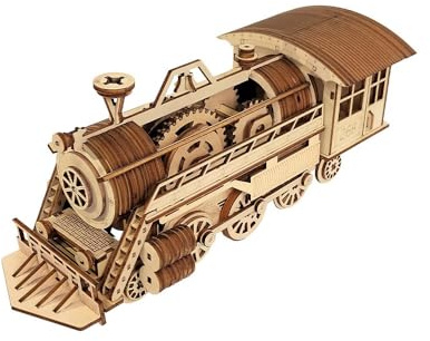 Eliano 3D Holzpuzzle Lokomotive, 227-teilig – Mechanischer DIY-Modellbausatz aus Holz mit Zahnrädern, Nostalgisches Dampflok-Modell zum Zusammenbauen, Kreatives Bastelset & Geschenk für Modellbau-Fans