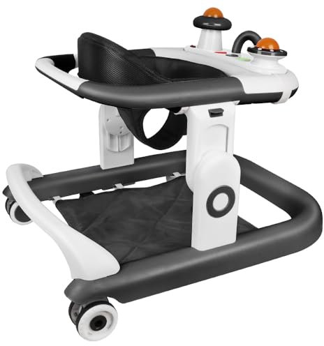 Faltbare Baby Lauflernhilfe, Lauflernwagen, Laufwagen Baby Walker Spielzeug für Kinder, Lauflernhilfe mit Musik, Babywalker Höhenverstellbar & Klappbar (schwarz.)