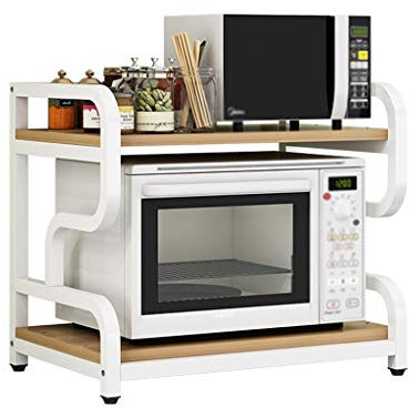 SFNIOKFG Organizer Painted steel frame microwave oven/kitchen rack rice cooker storage counter and cabinet rack oven rack (double layer) Shelving Unit (Color : Grey)