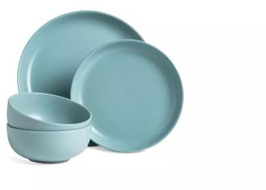 12-Piece Stoneware Dinnerware Set, Duck Egg Blue, Matte Glaze, 4 Place Settings