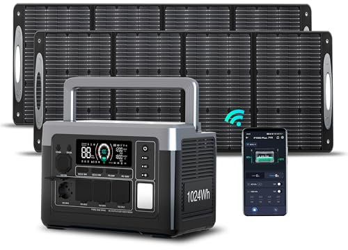 OUKITEL Generador Solar Portátil P1000 Plus con 2 paneles solares de 220 W, Batería LiFePO4 de 1024Wh, Generador Solar de 1800W, 0-80% en 45 Min. ideal para Camping, Autocaravanas y Cortes de Energía