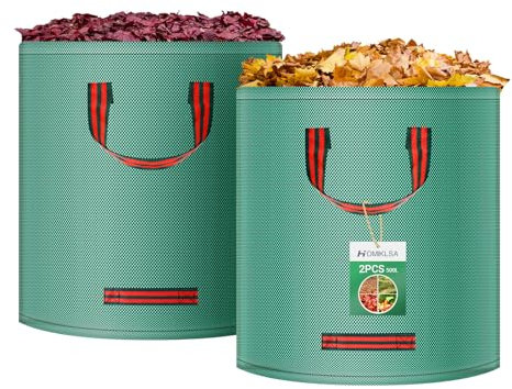 HOMIKLSA 2X 500L Gartenabfallsack, Gartensack mit Griffe, Selbststehend, Wasserdicht, Laubsack Haltbar Korrosionsbeständig für Gartenabfälle und Grünschnitt