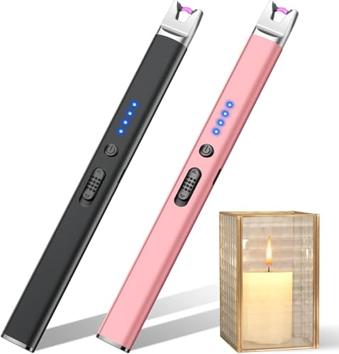 2 Pack Candle Lighters Long Reach, Electric Lighter USB C Rechargeable for Scented Candle & BBQ, Lighter Flameless and Windproof for Outdoor Camping Gas Cooker, Gifts for Mum Women