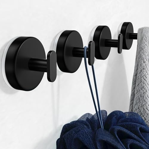 pickpiff Ganci a ventosa doccia: Ganci extra resistenti da 6,8 kg per bagno, cucina, porta, specchio, piastrelle, vetro – per asciugamani, spugne, cappotti, accappatoi – nero, confezione da 4