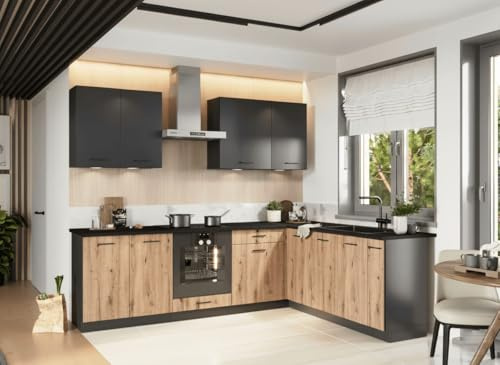 Genérico Muebles Cocina Completa en L 200 260 cms Color Roble Madera y Gris Grafito ref-41b