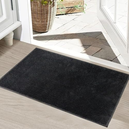 HiChiclife Indoor Door Mat 50 x 80 cm, Soft Pile Non-Slip Floor Mat for Hallway & Home, Absorbent Indoor Mat, Black