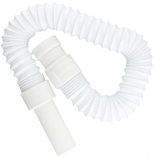 Rallonge de tuyau d'évacuation flexible pour lavabo de salle de bain, bonde de douche et évier de cuisine - Longueur réglable (34,5 - 78 cm) - Siphon P en plastique avec renfort en acier inoxydable