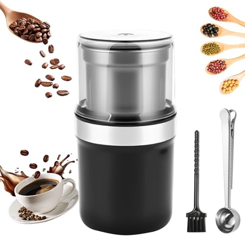 Molinillo de Café Eléctrico 200W, Triturador de Granos con Cuchillas de Acero Inoxidable, Molinillo Multifunción para Café, Especias, Semillas y Frutos Secos, Capacidad 100g, Fácil Limpieza