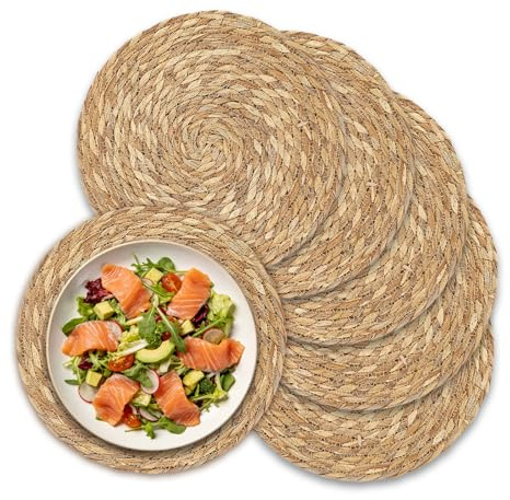6er Set Tischset Rund Geflochten, 30cm Handgefertigt Rohrkolben Boho Deko