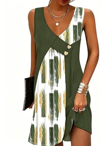 ABINGOO Sommerkleid Damen Ärmellos Leicht und Luftig Kurz Strandkleid | V-Ausschnitt Tunika Kleid mit Taschen für Lounge, Urlaub und Freizeit