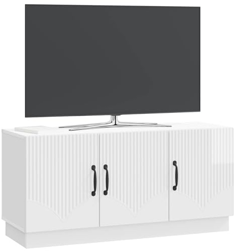 vidaXL TV-Schränk Hochglanz Weiß 99 x 34,5 x 47 cm Holzwerkstoff, Rechteckiges TV-Regal, modernes Medienmöbel, viel Stauraum, Wohnzimmer-Organizer, für zuhause