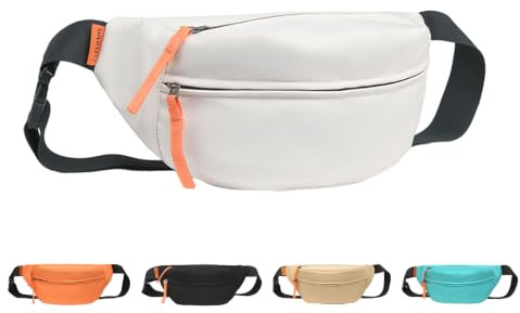 KZARYVEXIS Bauchtasche für Herren und Damen, kleine & wasserdichte (weiß) | Sportliche Gürteltasche mit 3 Reißverschlussfächern, Brusttasche für Outdoor, Reisen, Wandern, Joggen & Hundespaziergänge