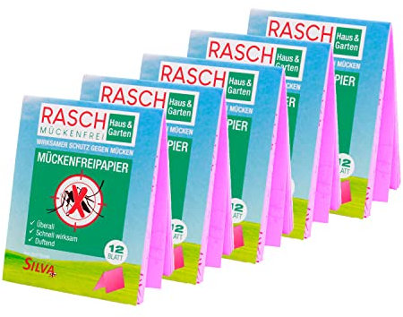 Rasch Mückenfreipapier - 5 x 12 Blatt Spar-Set - Der Standard aus den Tropen zur Indoor Moskito-Abwehr - Mückenschutz bis zu 420 Stunden
