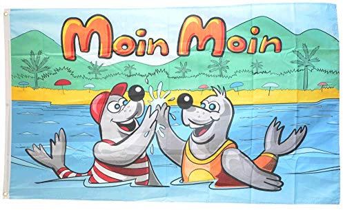 Flaggenfritze® Flagge/Fahne Moin Moin Robben mit Badeanzug - 90 x 150 cm
