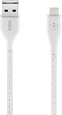 Belkin DuraTek Plus - Cable de Lightning a USB-A con Cinta (Cable de Carga Ultraduro para iPhone 11, 11 Pro, 11 Pro Max, XS, XS Max, XR, X, 8/8 Plus, 1,2 m, Blanco)