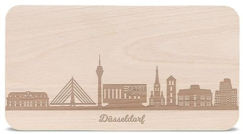 GRAVURZEILE Frühstücksbrettchen mit Gravur - Skyline Düsseldorf - Holz Schneidebrett Vesperbrett Brotzeitbrett - Geschenk für Stadtverliebte - Ideal auch als Souvenir
