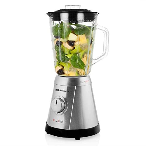 Orbegozo BV 6525 - Batidora de vaso, potente motor AC, 5 velocidades con Pulse, cuchilla titanio desmontable, jarra termorresistente desmontable de 1,5 L, sistema de seguridad, pica hielo, 1000 W