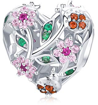Breloque en forme de cœur en argent sterling 925 et cristal rose compatible avec bracelets et colliers Pandora