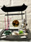 Mex Zen Garten mit Gong auf Platte Deko Set Buddha Teelichthalter mit Räucherstäbchen Figur Deko Buddhismus Entspannungsset in Silber