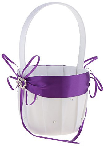 Baoblaze Blumenkorb Weiß Hochzeit, Weiß Streukörbchen Korb, Handheld Hochzeitskorb, Satin Wedding Flower Girl Basket, Blumenmädchen Korb mit Henkel für Hochzeitsfeier Blumenkinder, Lila