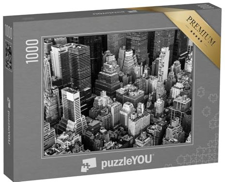 puzzleYOU: Puzzle 1000 Teile „New York City: Manhattan aus der Luft, Schwarz-Weiß, USA“ – aus der Puzzle-Kollektion USA, Städte