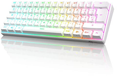 RK61 Tastiera Gaming Meccanica, 60% Tastiera Wireless 2.4Ghz/Bluetooth/USB-C RGB Backlit Interruttore Marrone Hot Swap Double-Shot ABS Keycaps Compatibile con Win/Mac, Bianco (QWERTY Layout Italiano)