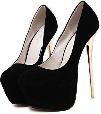 Sandali da Donna con Tacco Alto, 5 cm, con Plateau, Stiletto, 16 cm, per Matrimoni, Feste, Vestiti, Scarpe (42 EU, Nero)